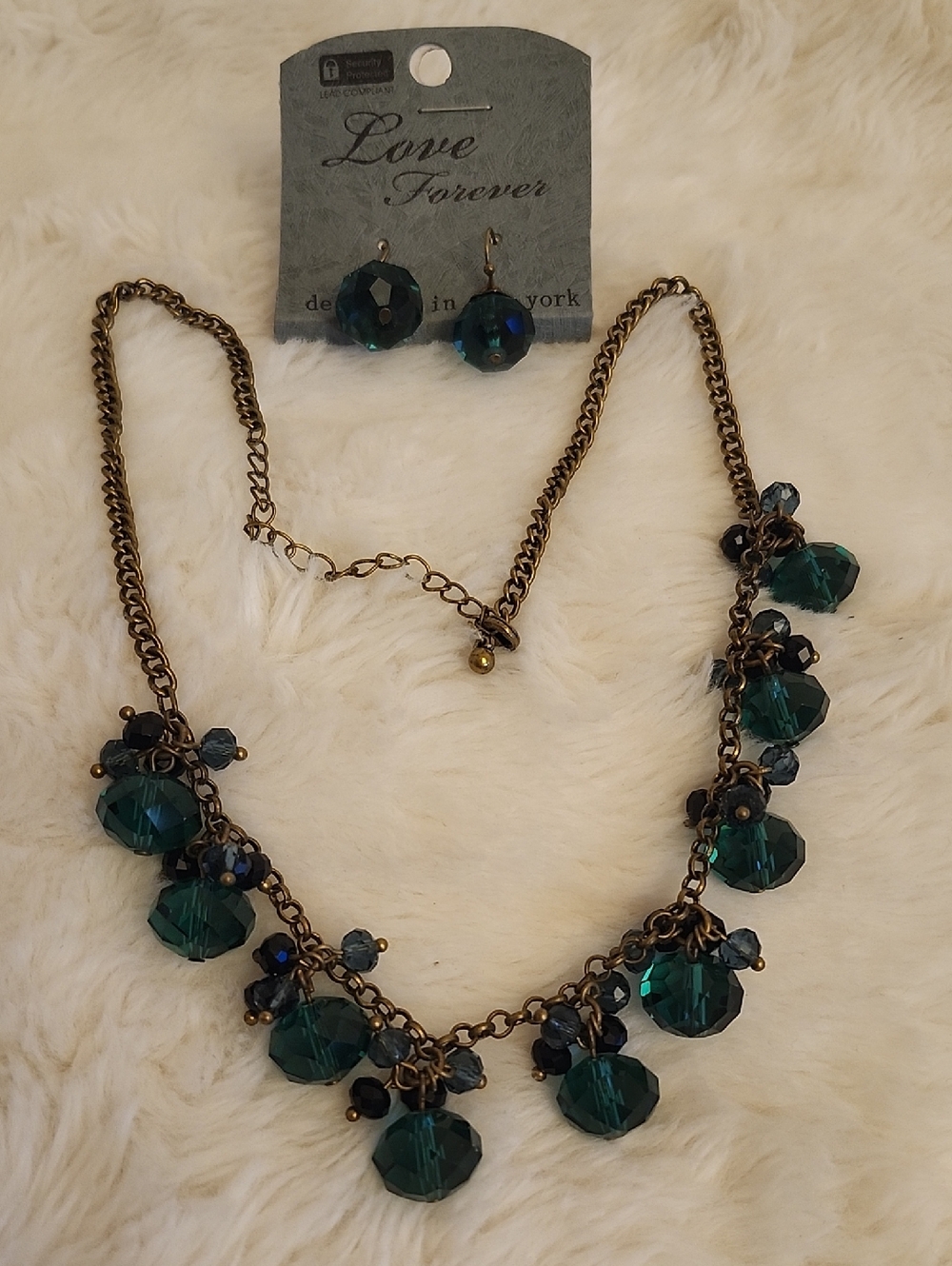 Dark Teal Crystal Necklace and Earring Set
